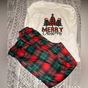 SHEIN Red and Green Plaid Christmas Pajama Set